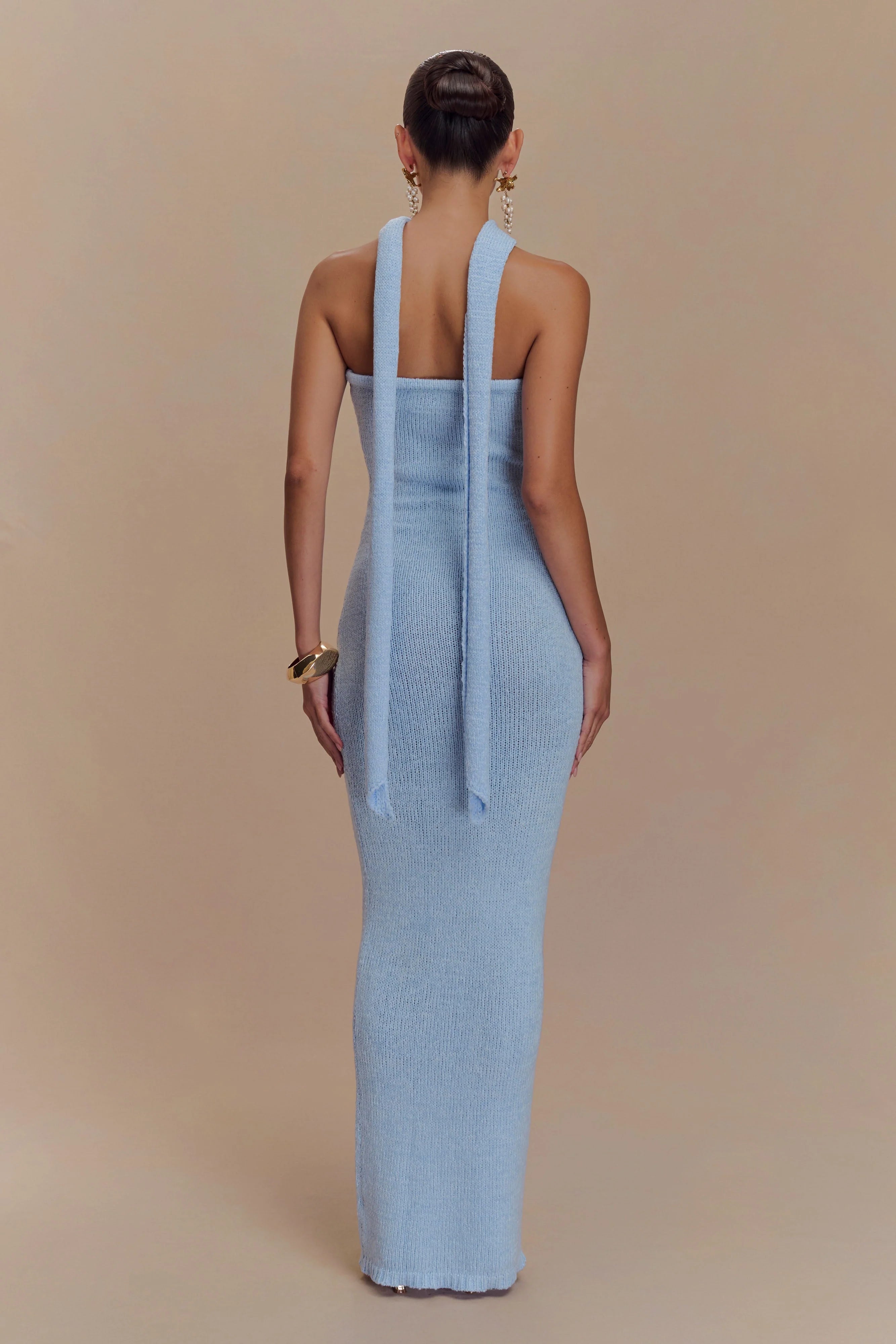 ER Andrea Strapless Knit Maxi Dress - Light Blue