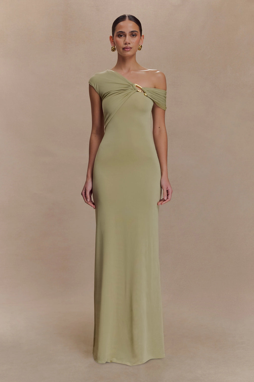 ER Ashford Asymmetrical Slinky Maxi Dress - Sage