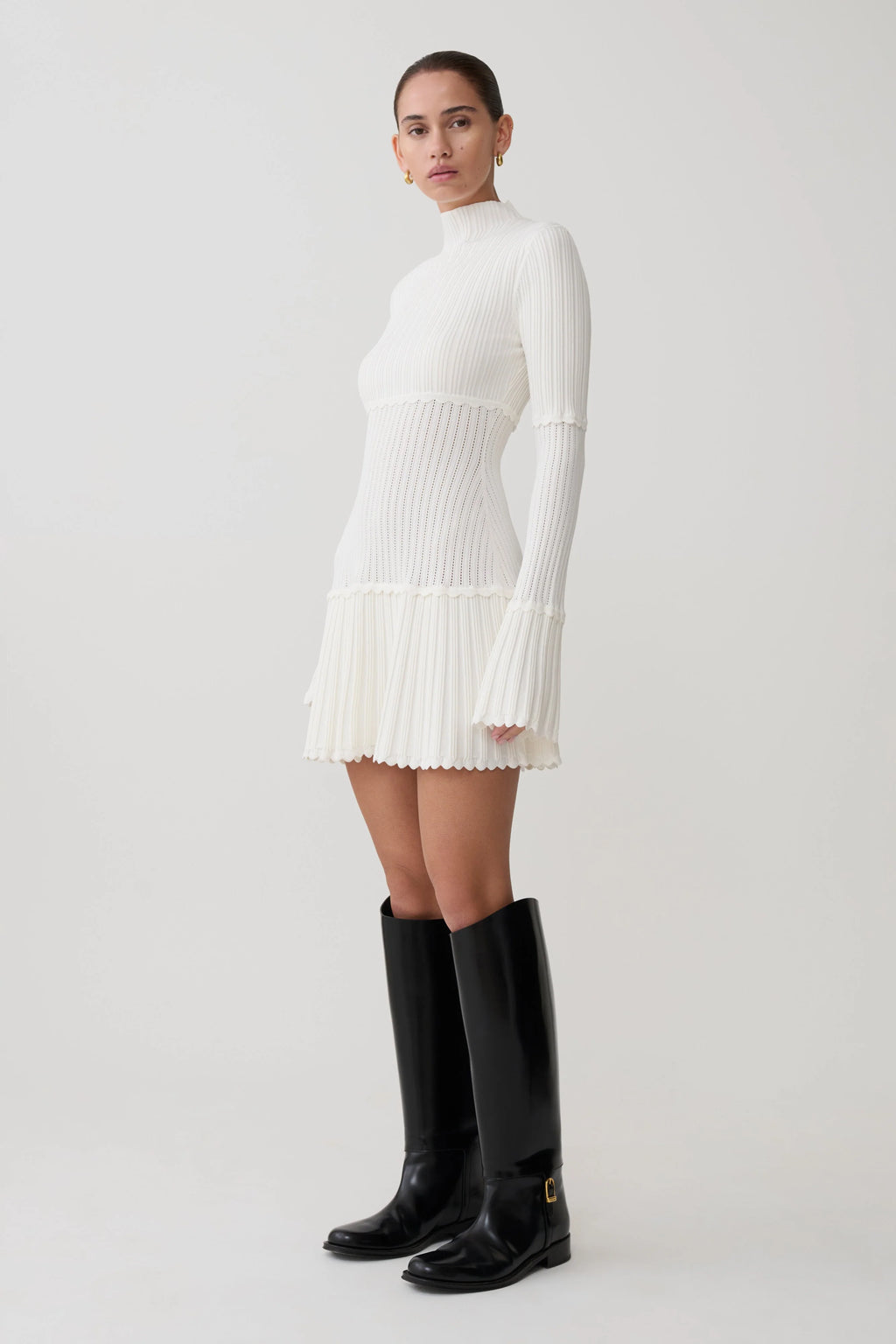 ER Adena Pointelle Knit Mini Dress - Ivory