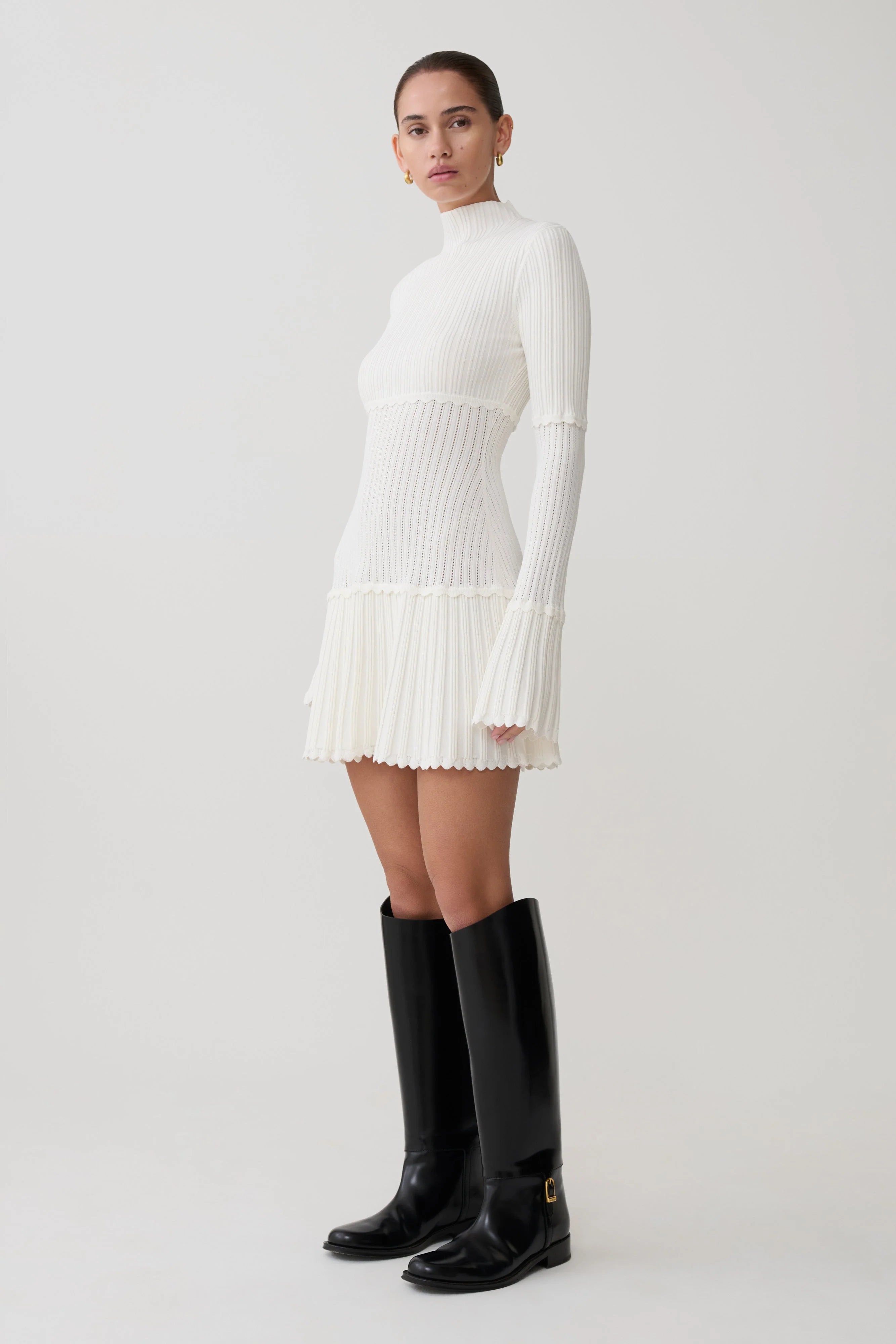 ER Adena Pointelle Knit Mini Dress - Ivory