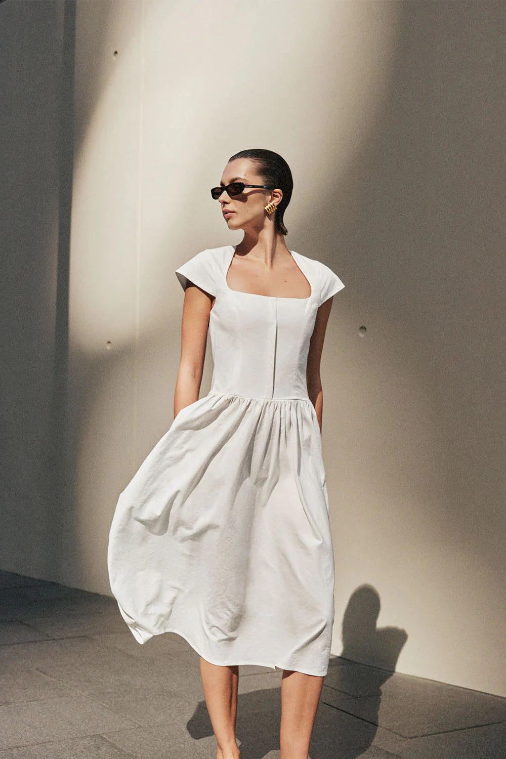 ER Ayla Cotton Fit And Flare Midi Dress - White