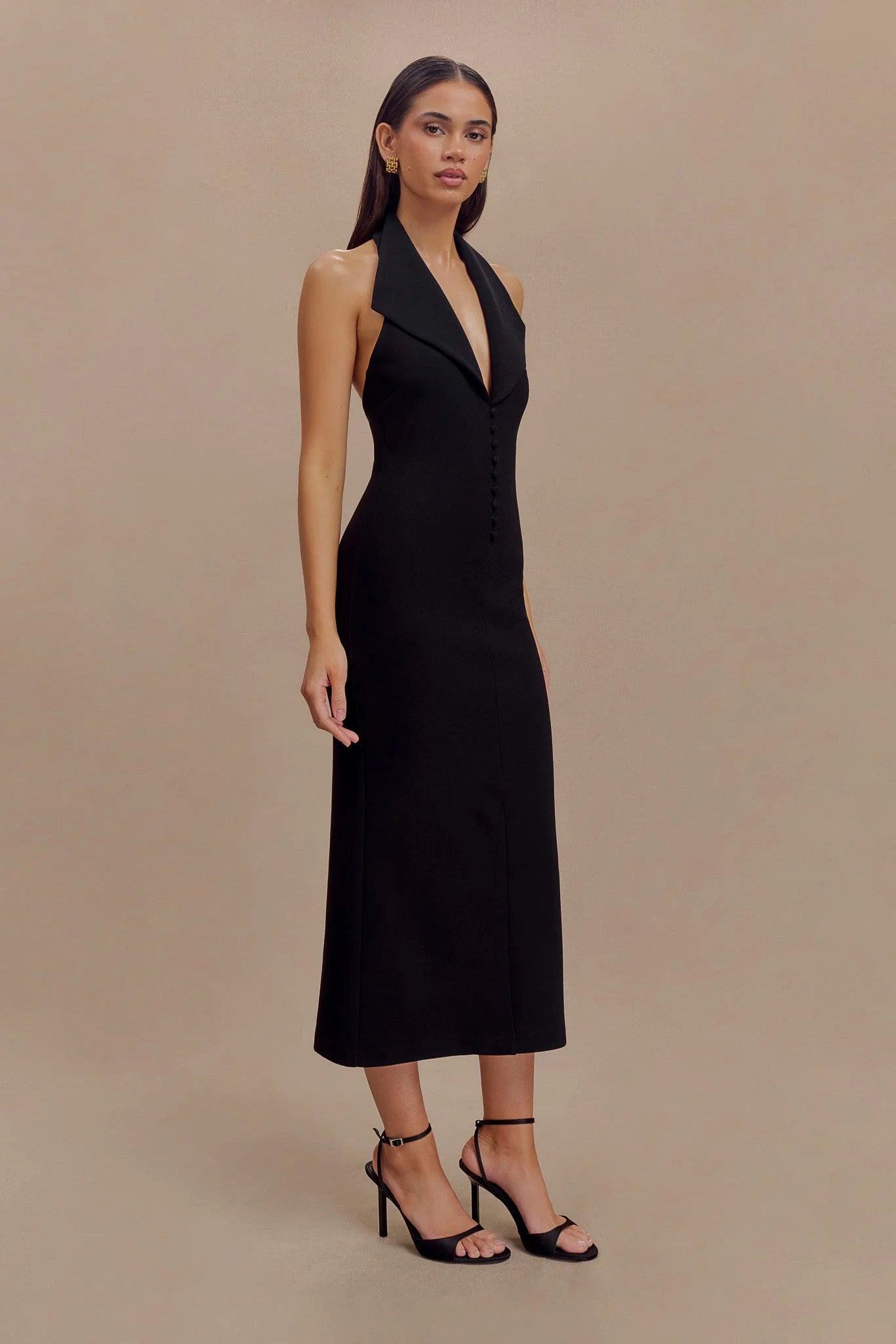 ER Annita Crepe Halter Midi Dress - Black
