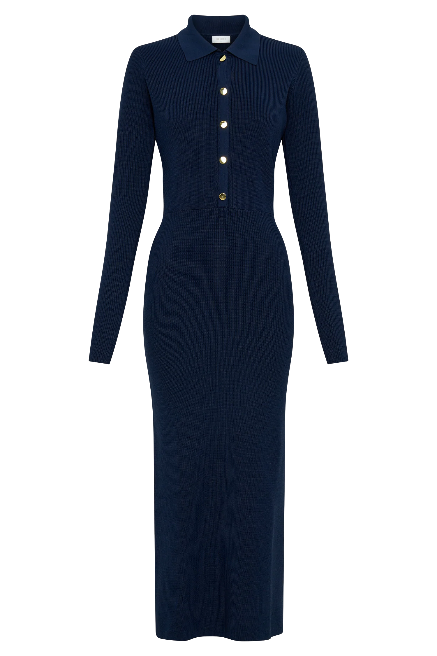 ER Abbey Buttoned Knit Midi Dress - Navy
