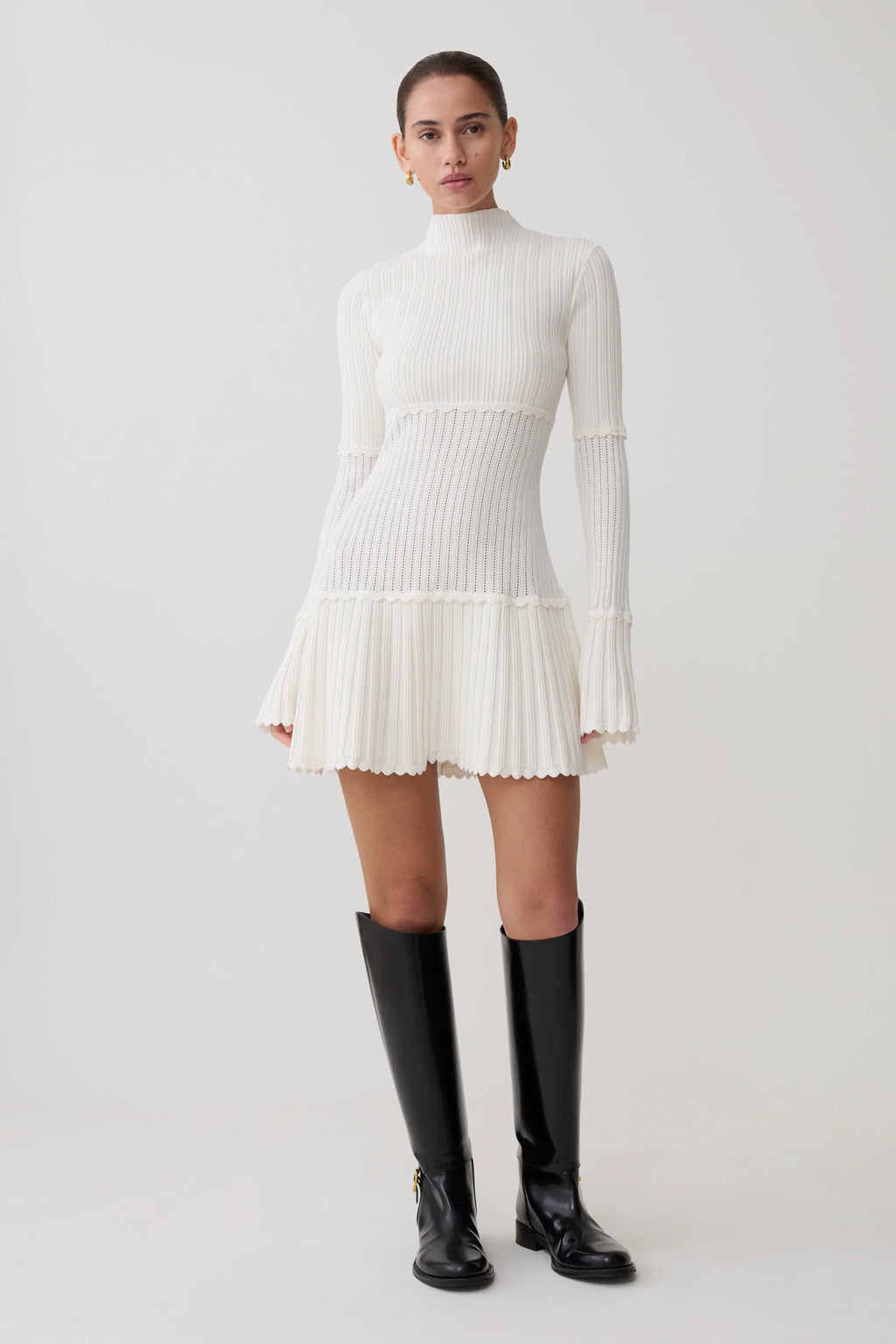 ER Adena Pointelle Knit Mini Dress - Ivory