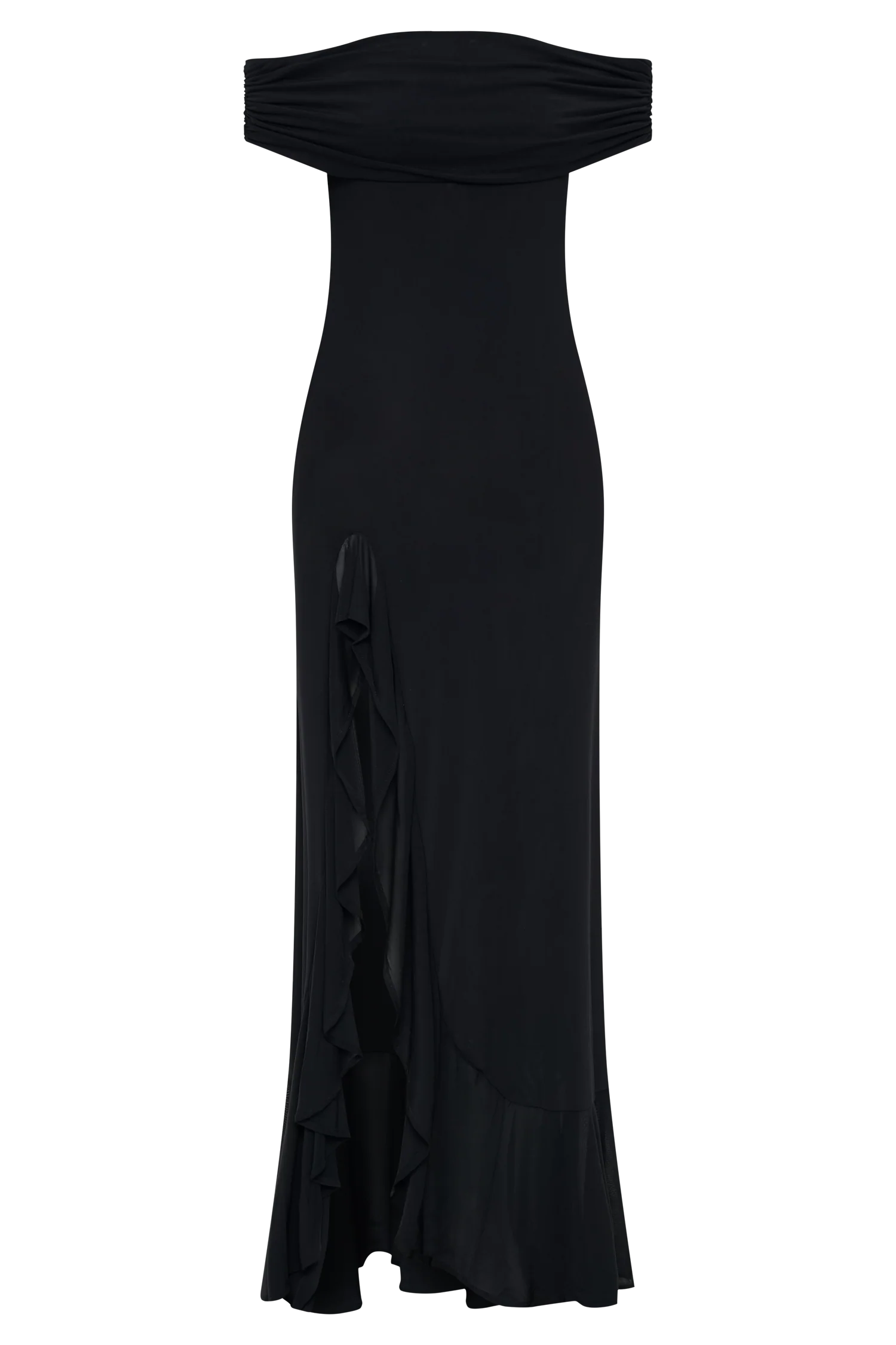 ER Audrey Off Shoulder Mesh Maxi Dress - Black