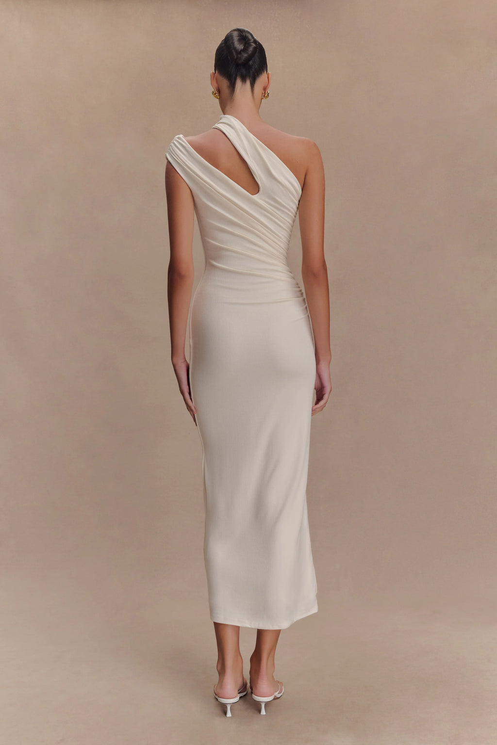 ER Anastasia One Shoulder Modal Midi Dress - Ivory