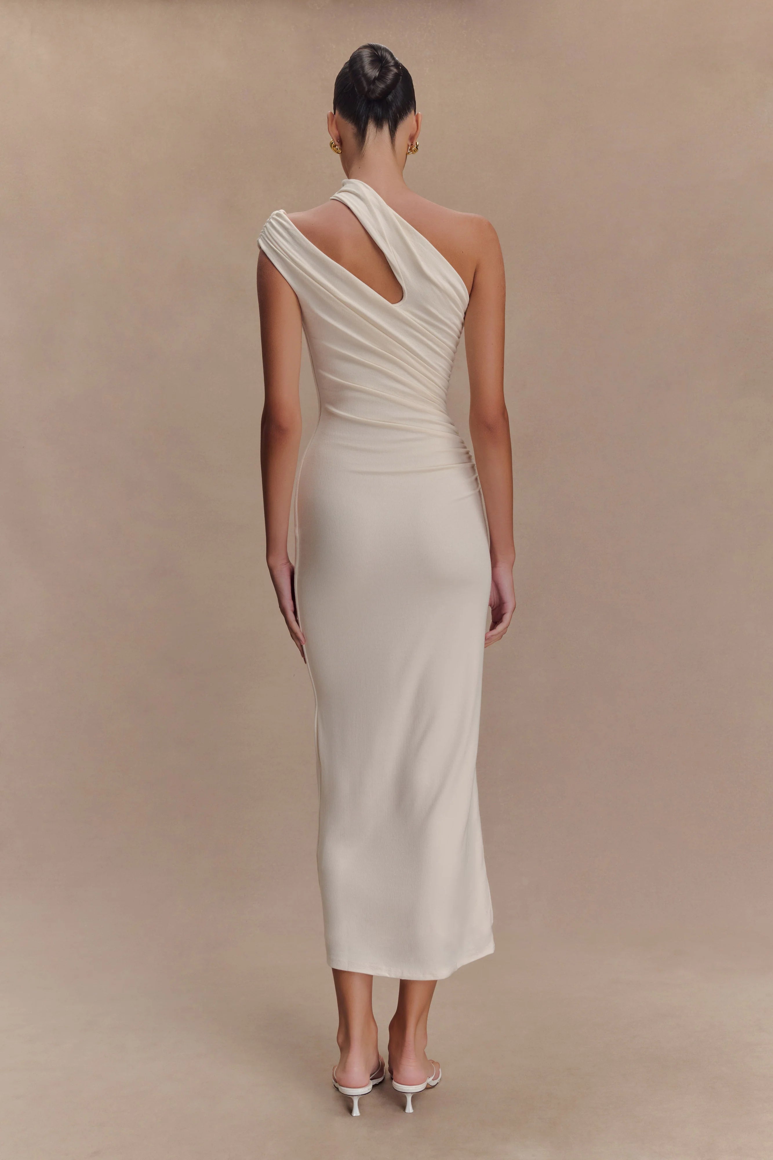 ER Anastasia One Shoulder Modal Midi Dress - Ivory