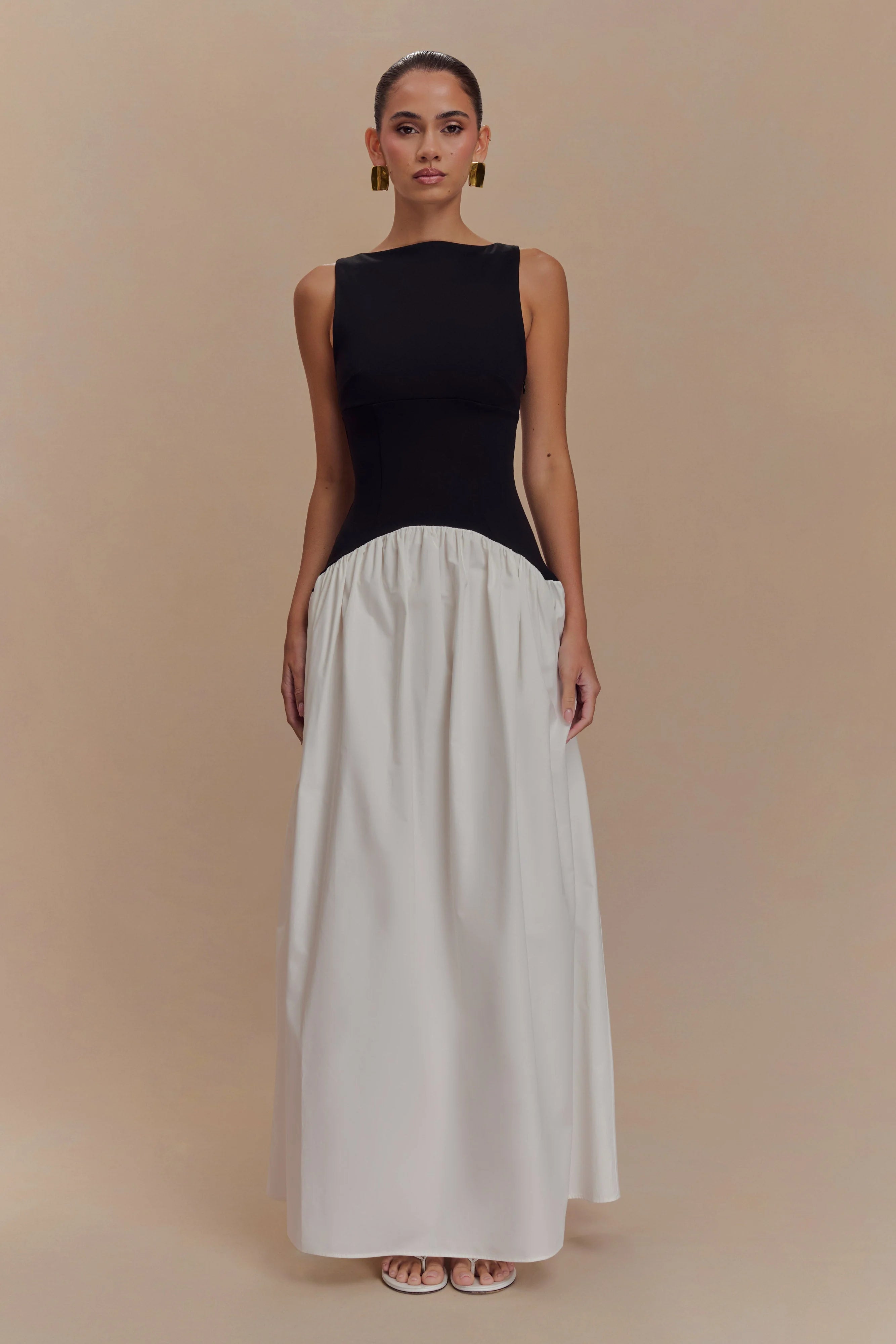 ER Acacia Contrast Sleeveless Maxi Dress - Black/White