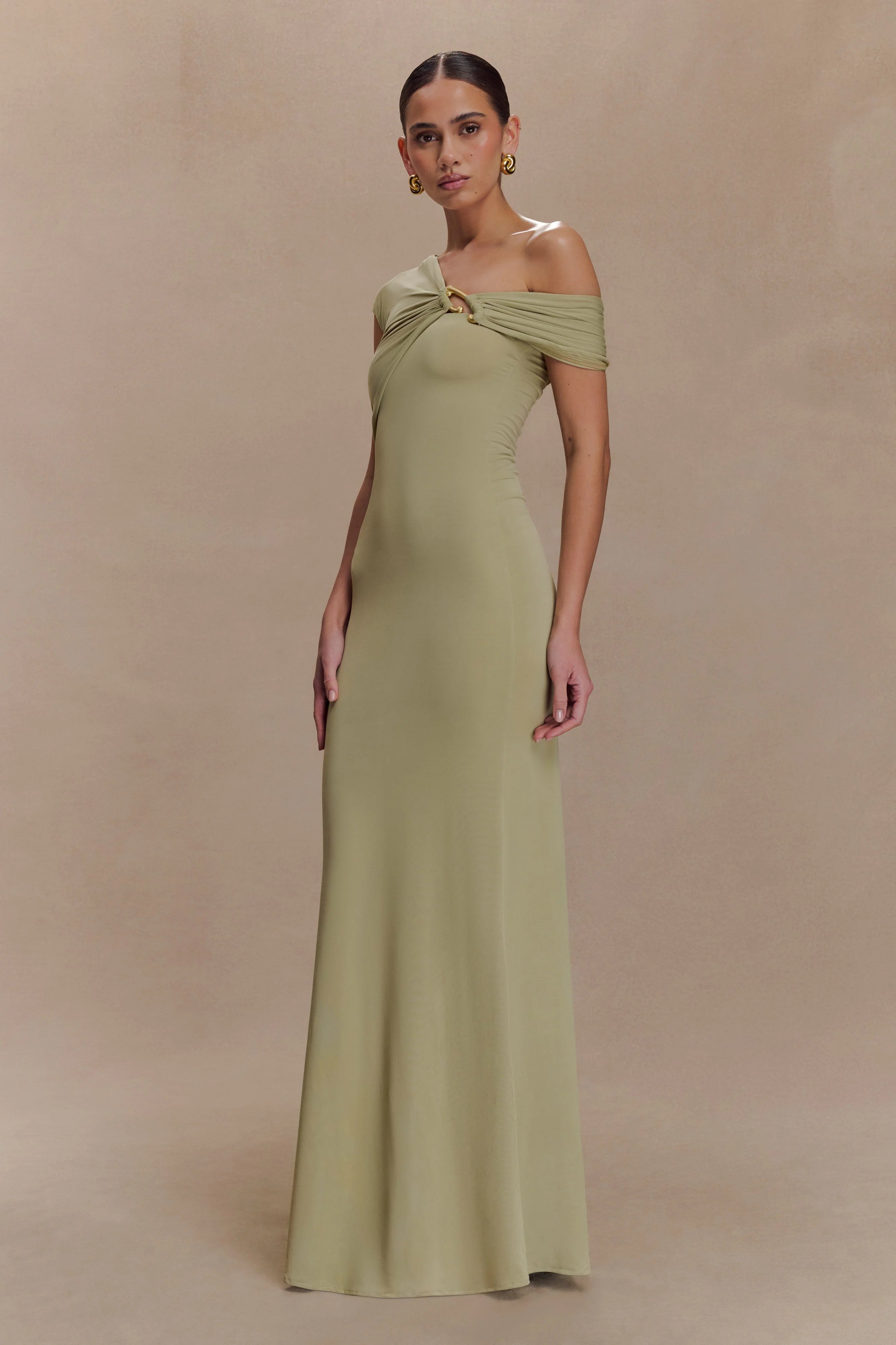 ER Ashford Asymmetrical Slinky Maxi Dress - Sage