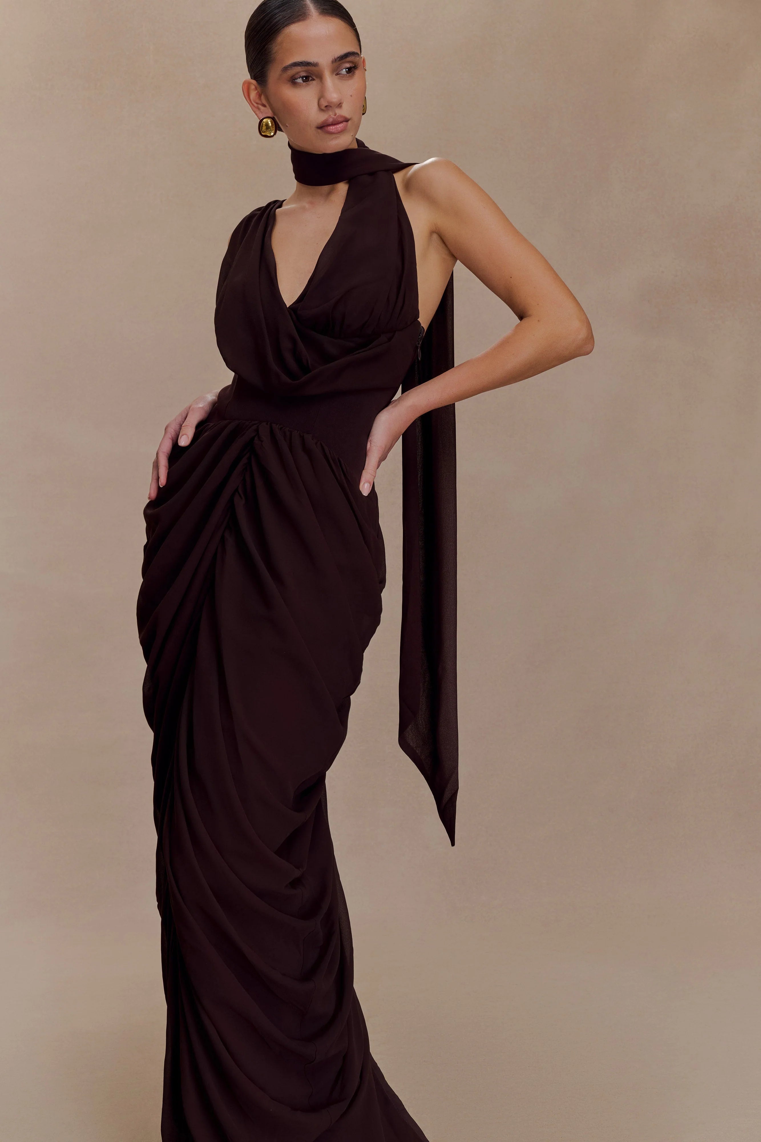 ER Alex Chiffon Maxi Dress - Cacao Brown