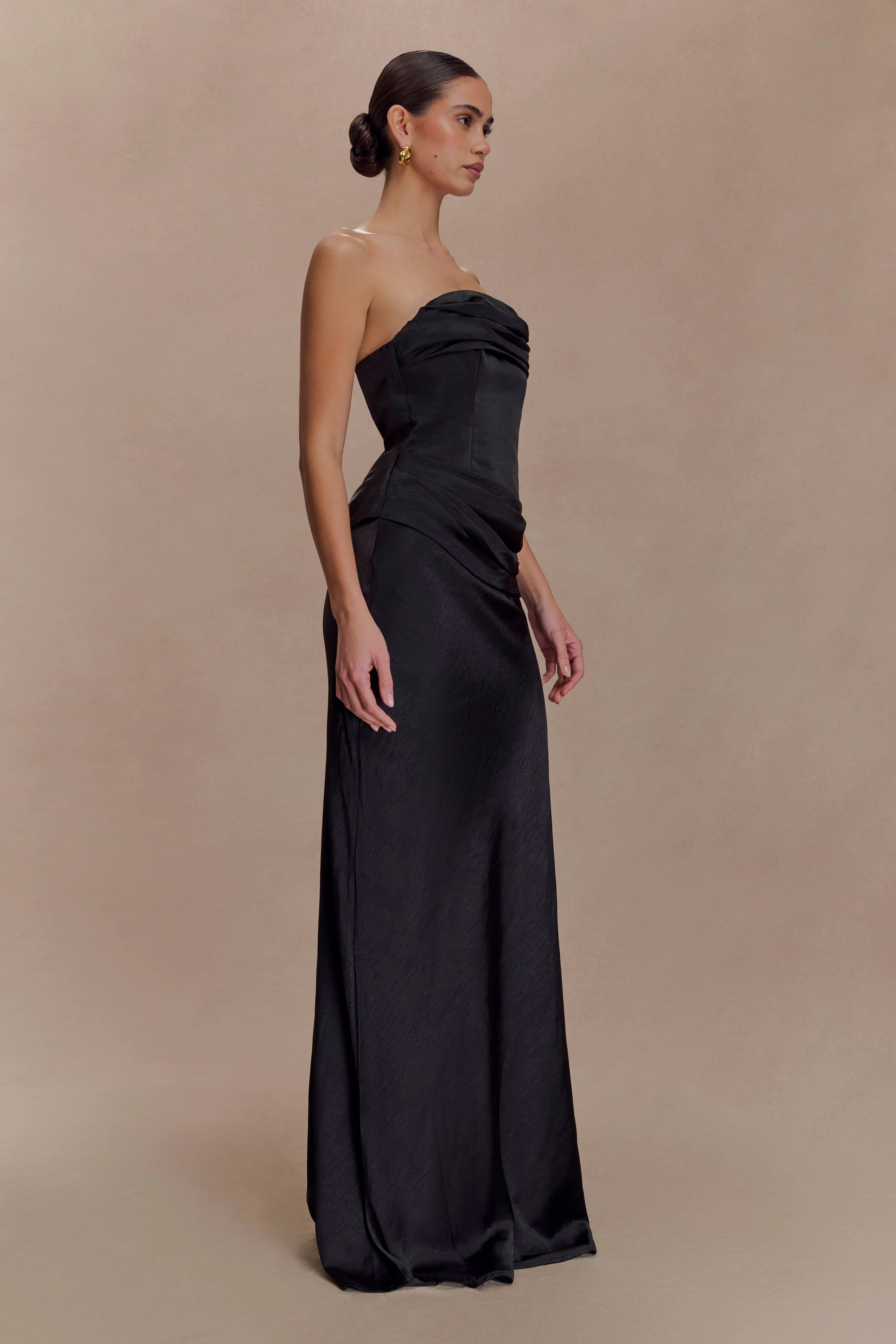 ER Jasmine Strapless Satin Maxi Dress - Black
