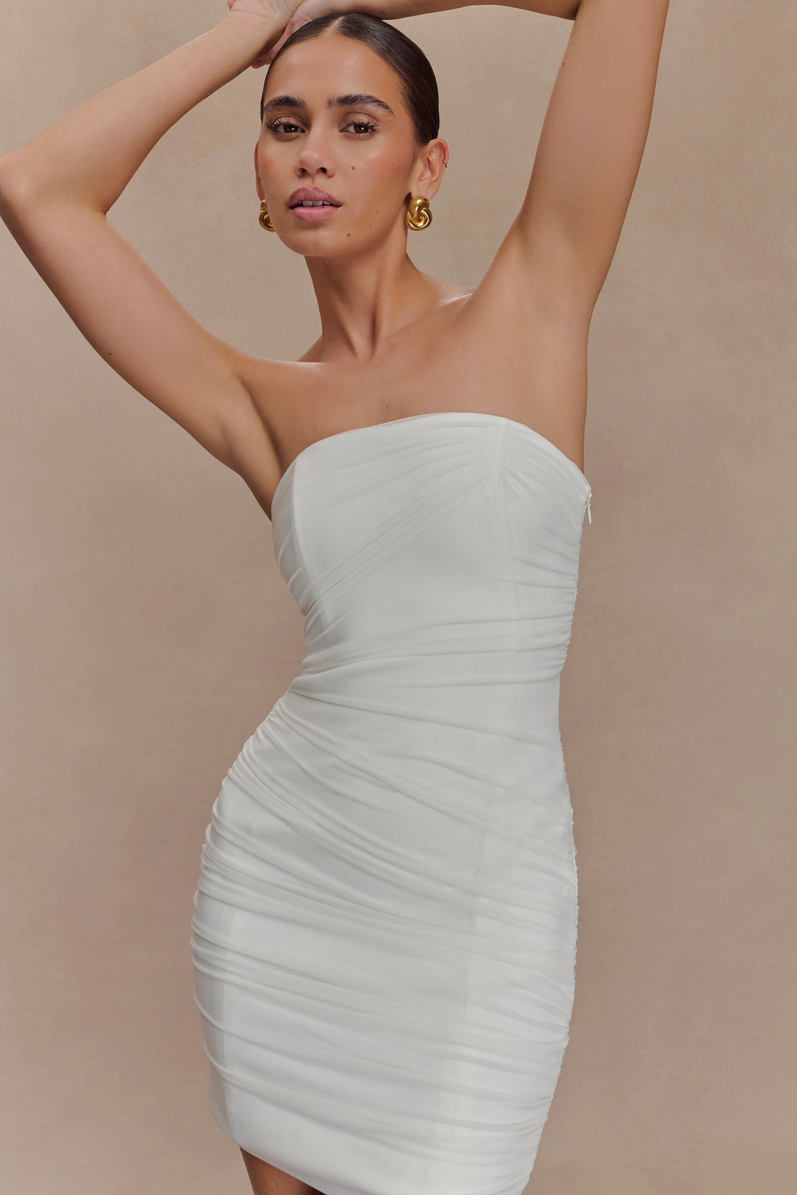 ER Jianna Strapless Mesh Mini Dress - White