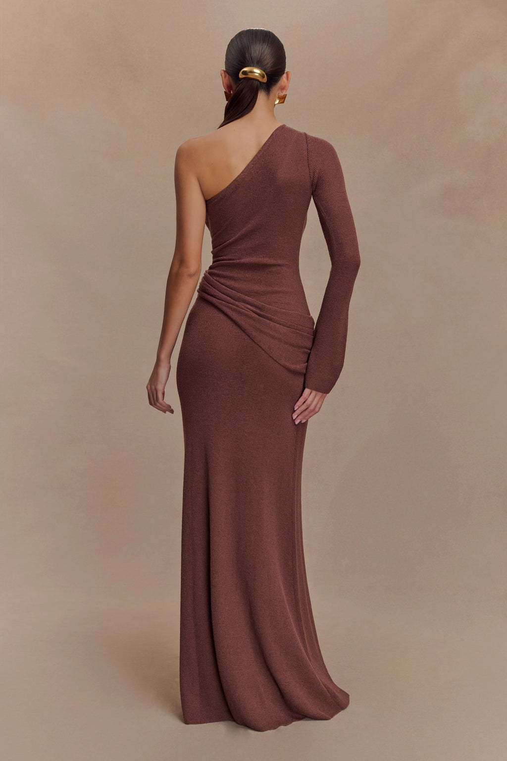 ER Alexius One Shoulder Knit Maxi Dress - Nutmeg