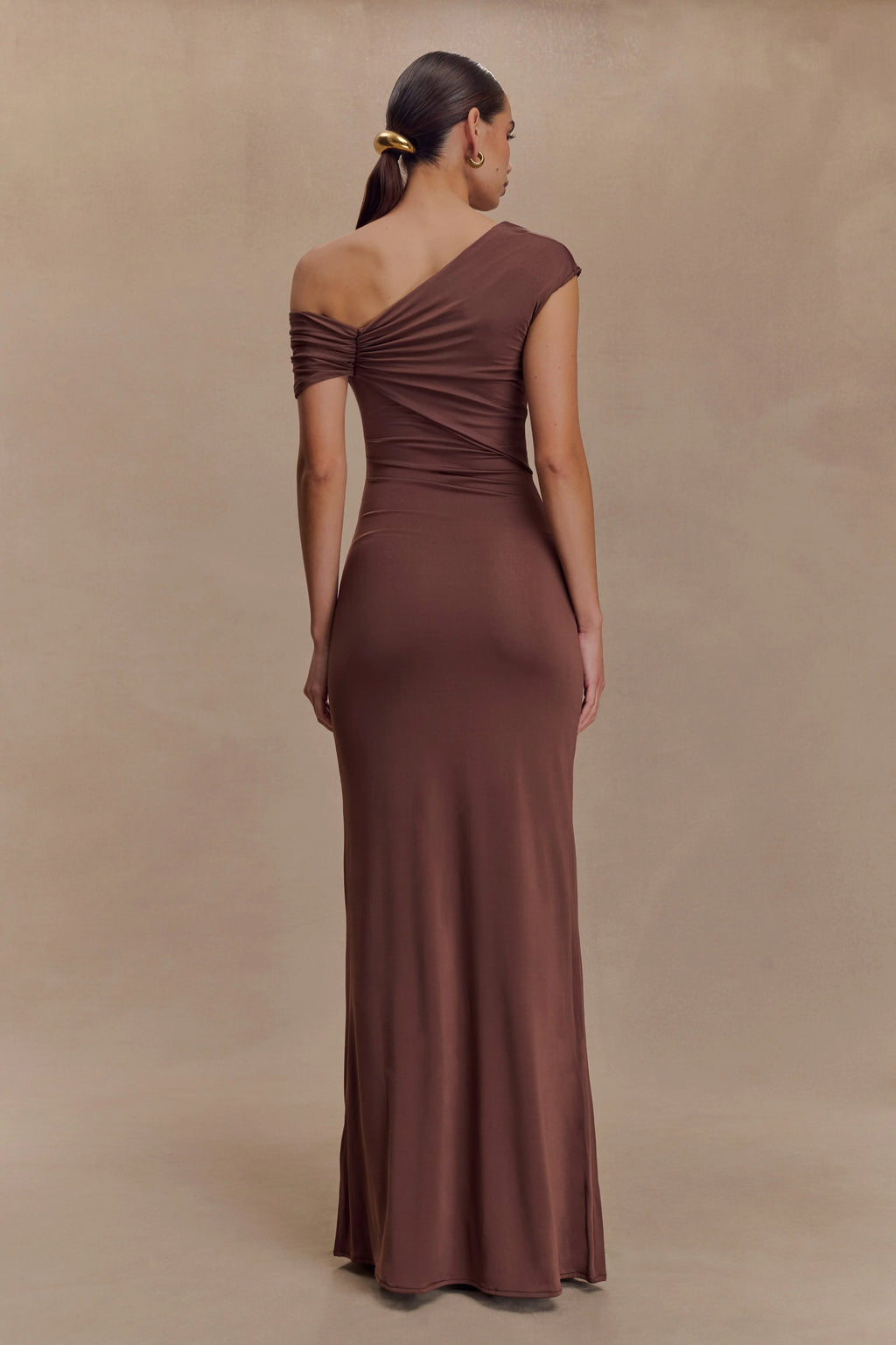 ER Ashford Asymmetrical Slinky Maxi Dress - Chocolate