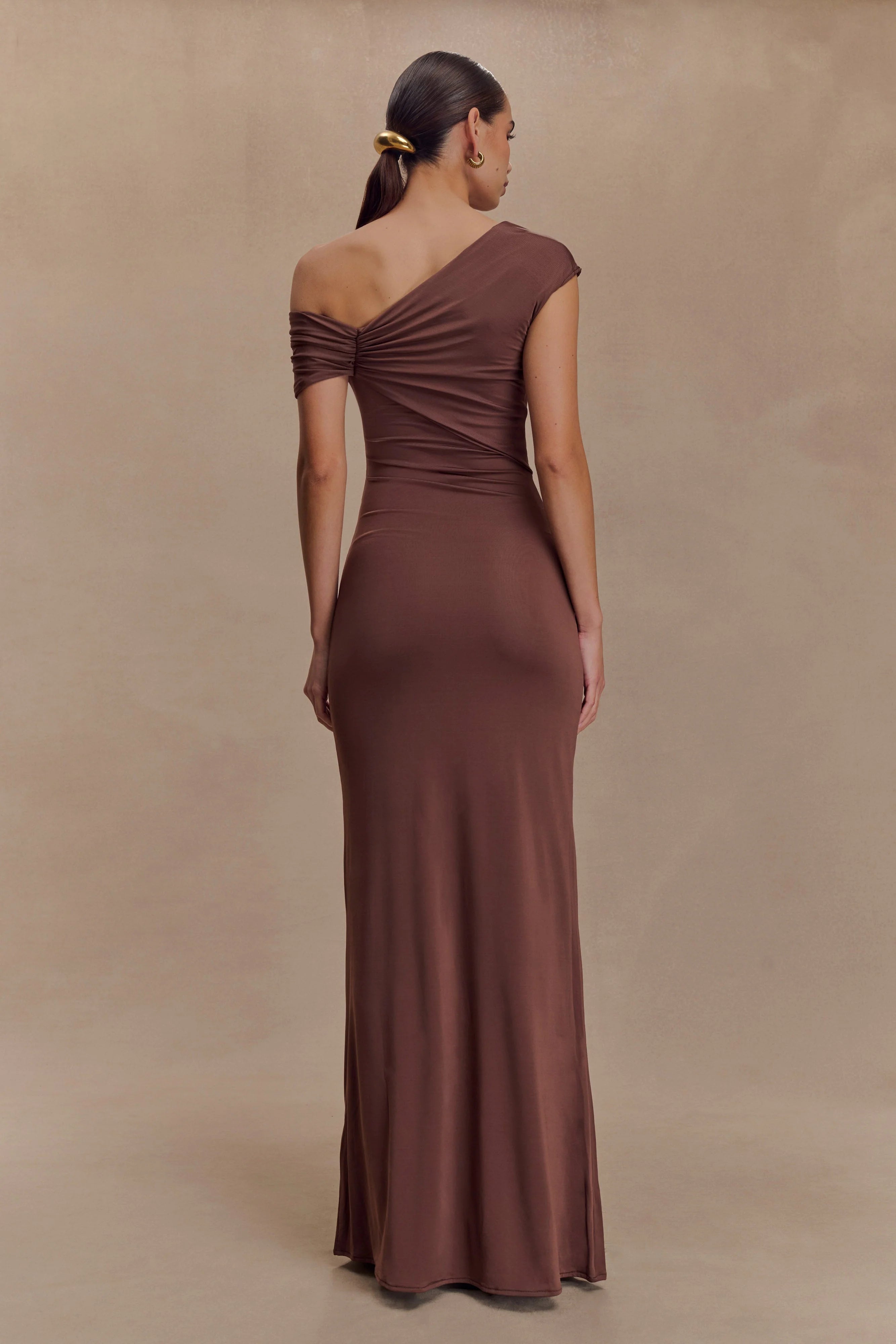 ER Ashford Asymmetrical Slinky Maxi Dress - Chocolate