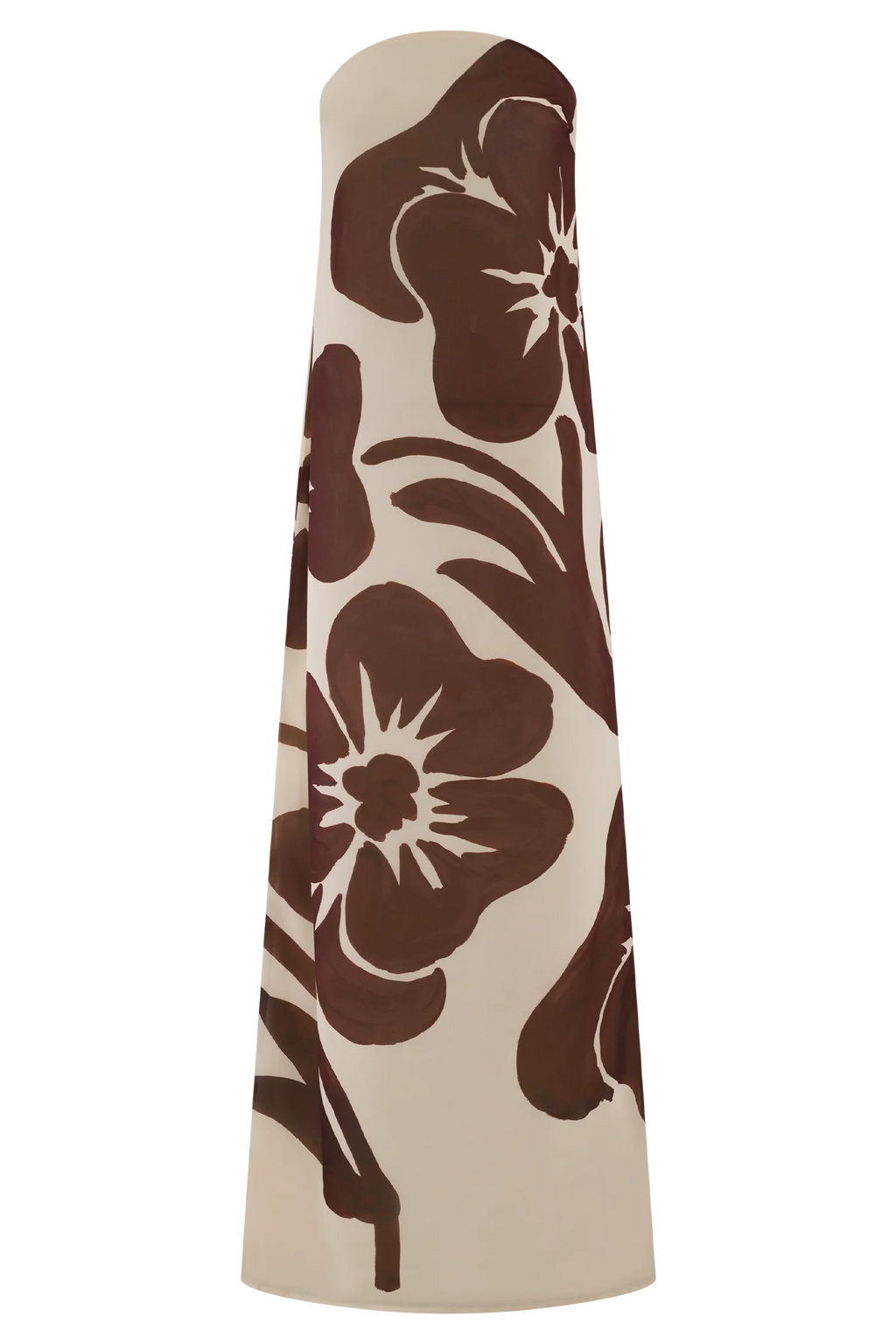 ER Amaya Strapless Chiffon Maxi Dress - Brown Deco Fleur Print