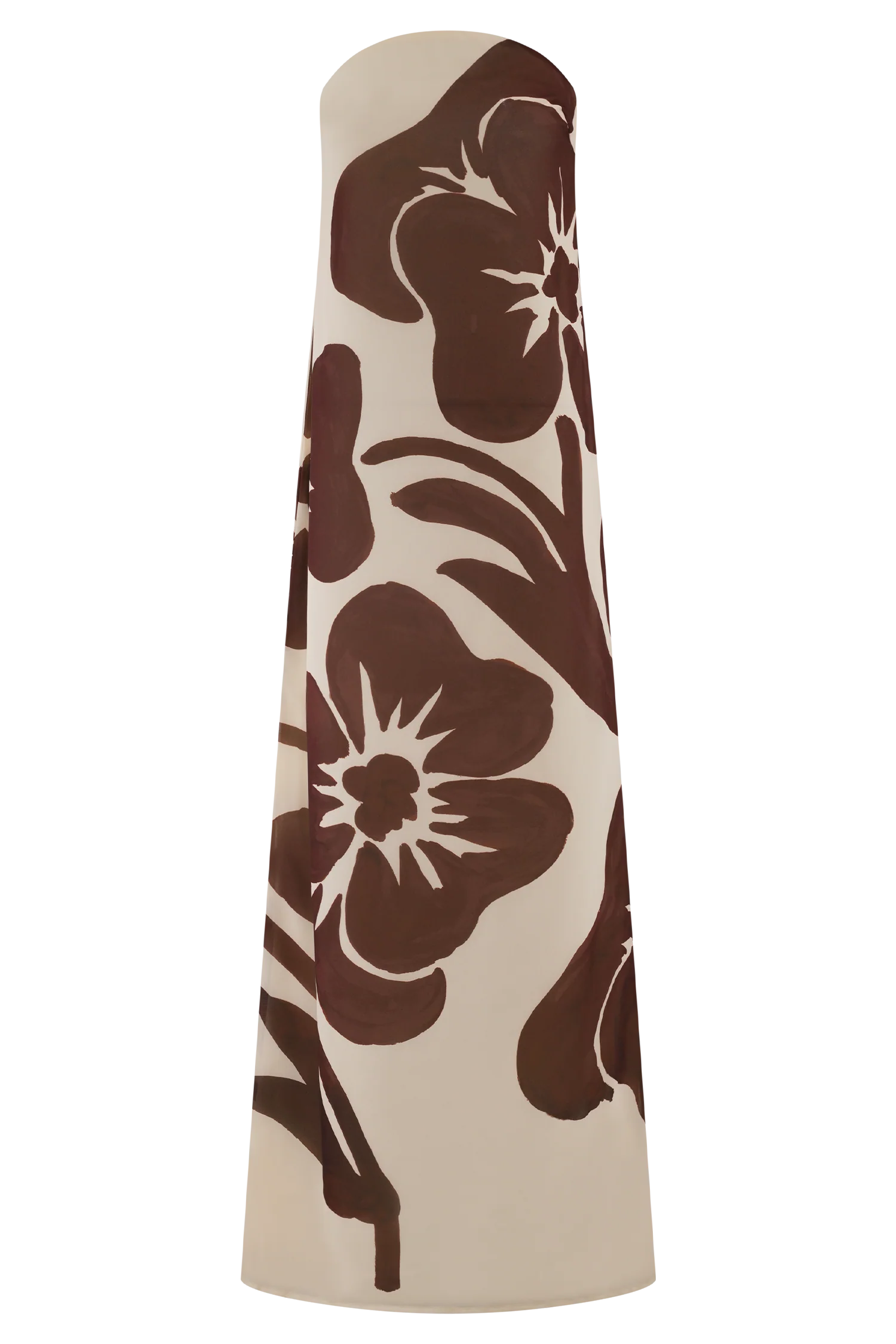 ER Amaya Strapless Chiffon Maxi Dress - Brown Deco Fleur Print