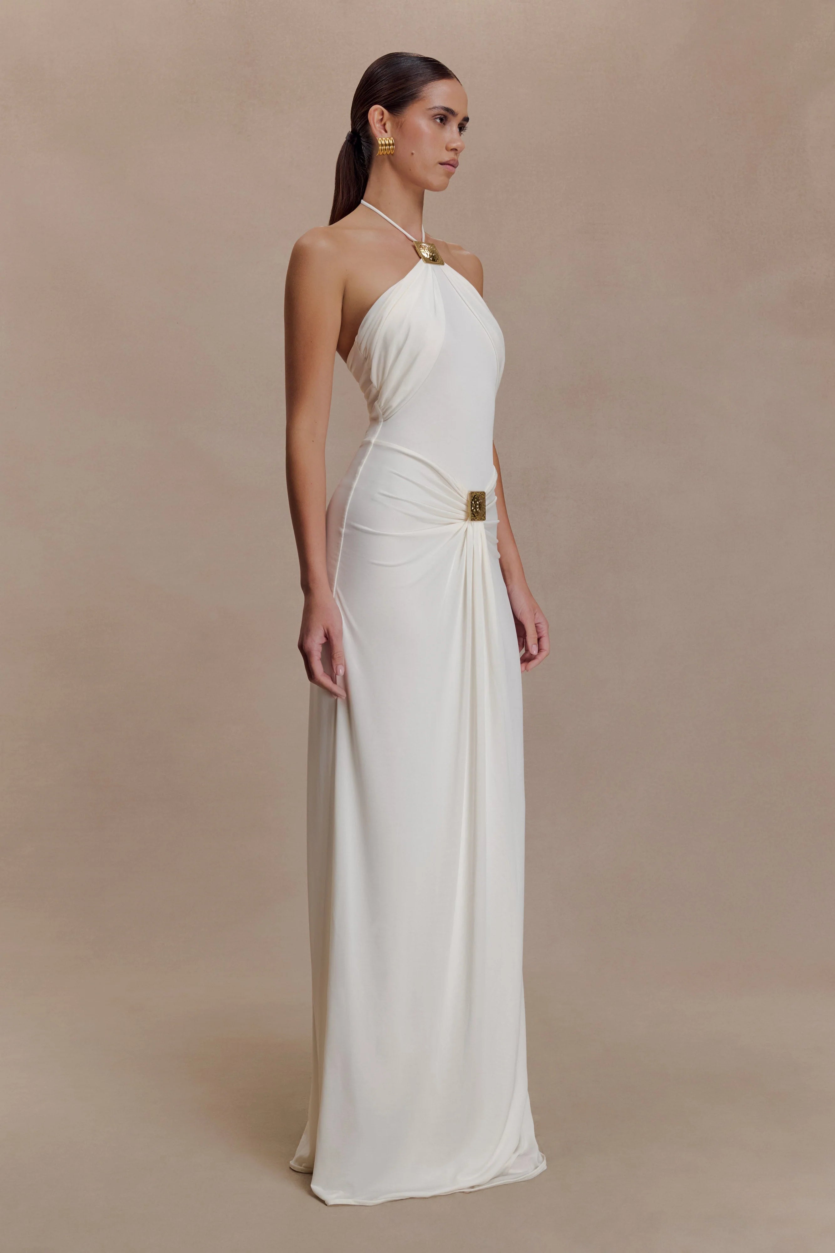 ER Quincy Halter Maxi Dress With Hardware - Ivory