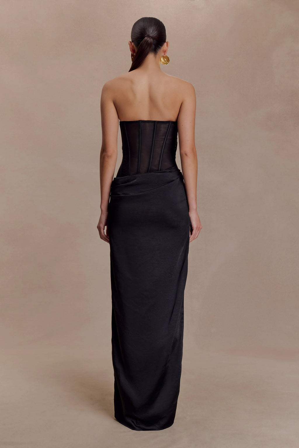 ER Asha Floral Mesh And Satin Maxi Dress - Black