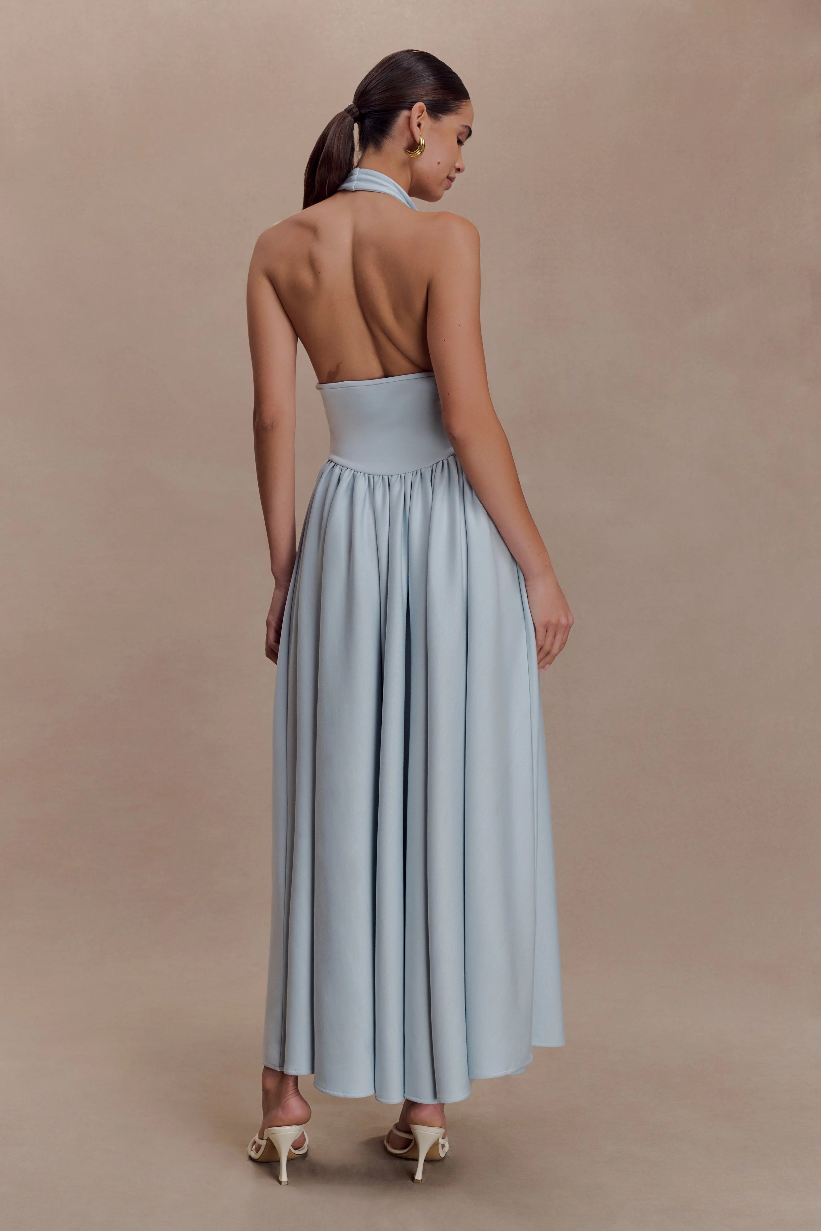 ER Angelina Scuba Halter Midi Dress - Pale Blue