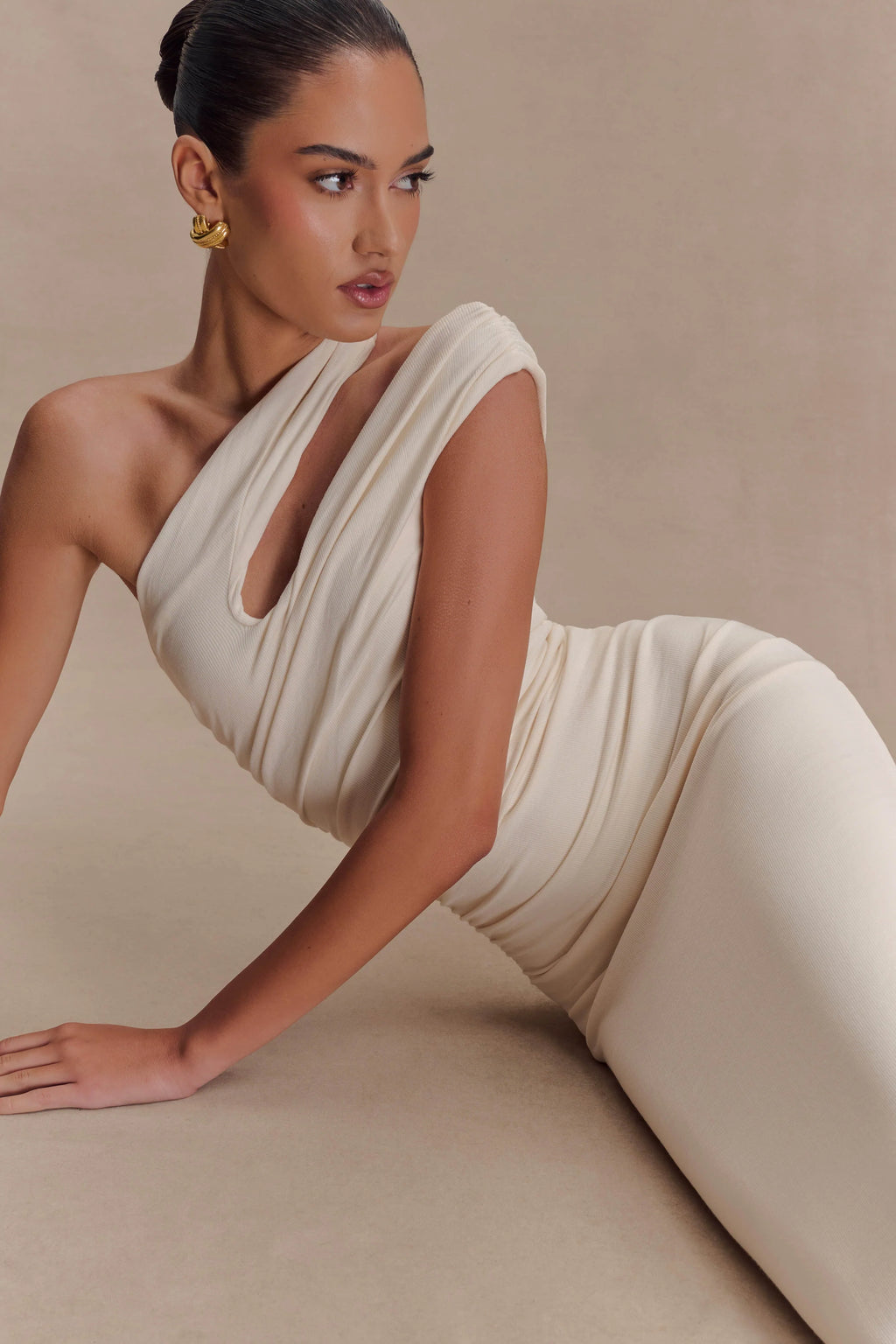 ER Anastasia One Shoulder Modal Midi Dress - Ivory