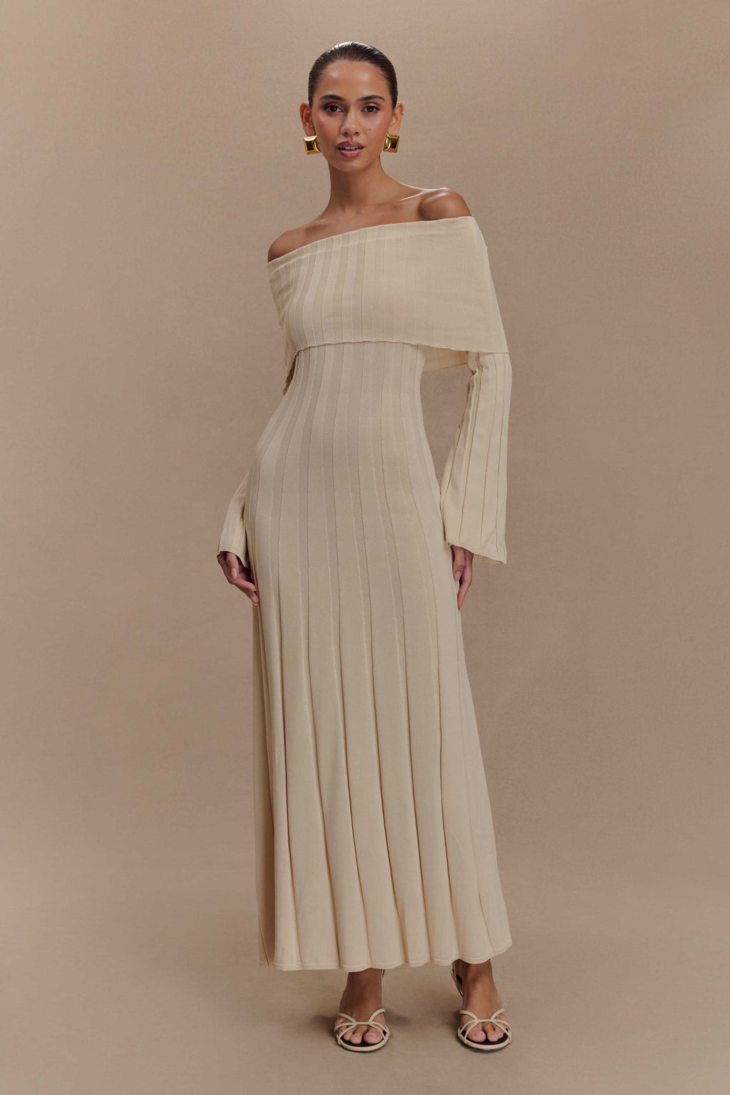 ER Alonza Long Sleeve Knit Midi Dress - Cream