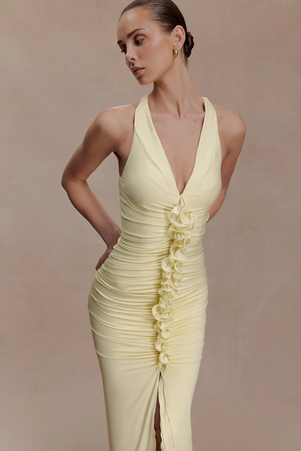 ER Alessandra Slinky Ruffle Maxi Dress - Lemon