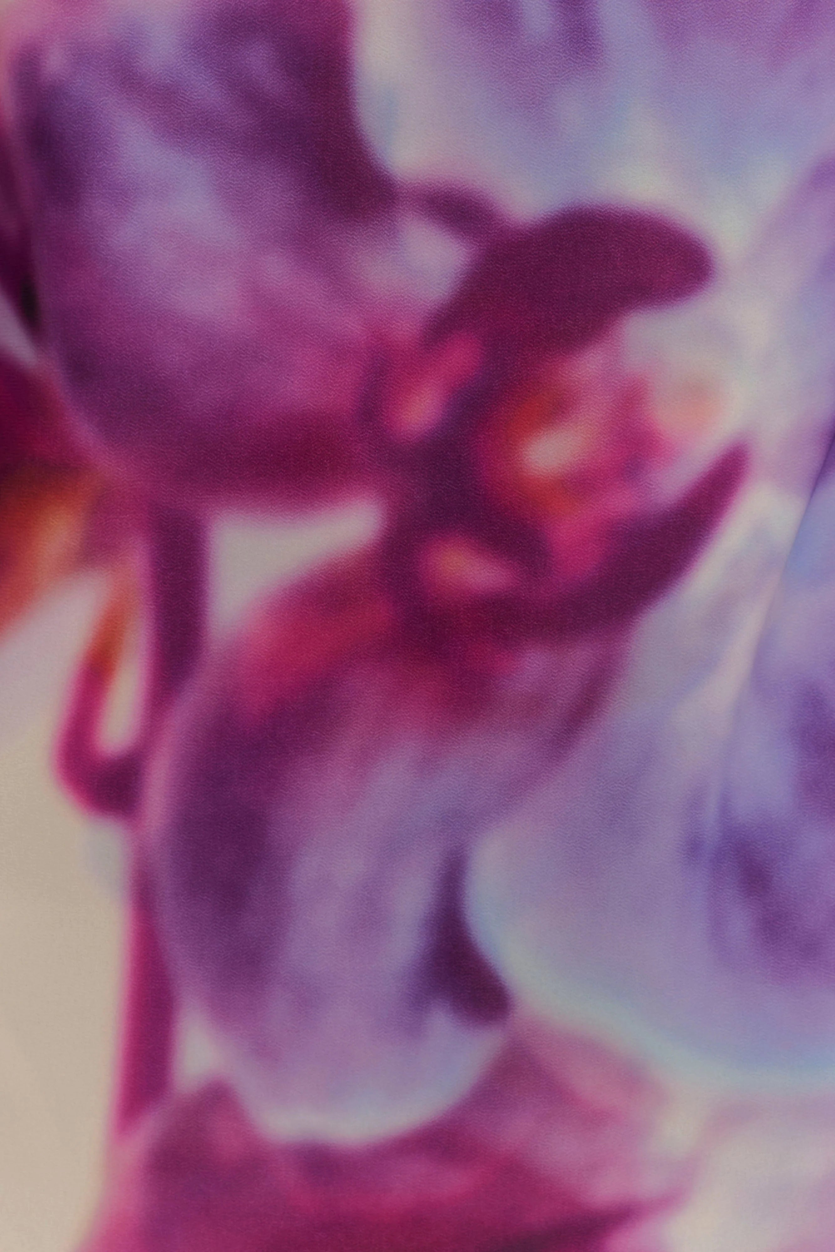 ER Amaya Strapless Chiffon Maxi Dress - Ivory Koi Orchid Print