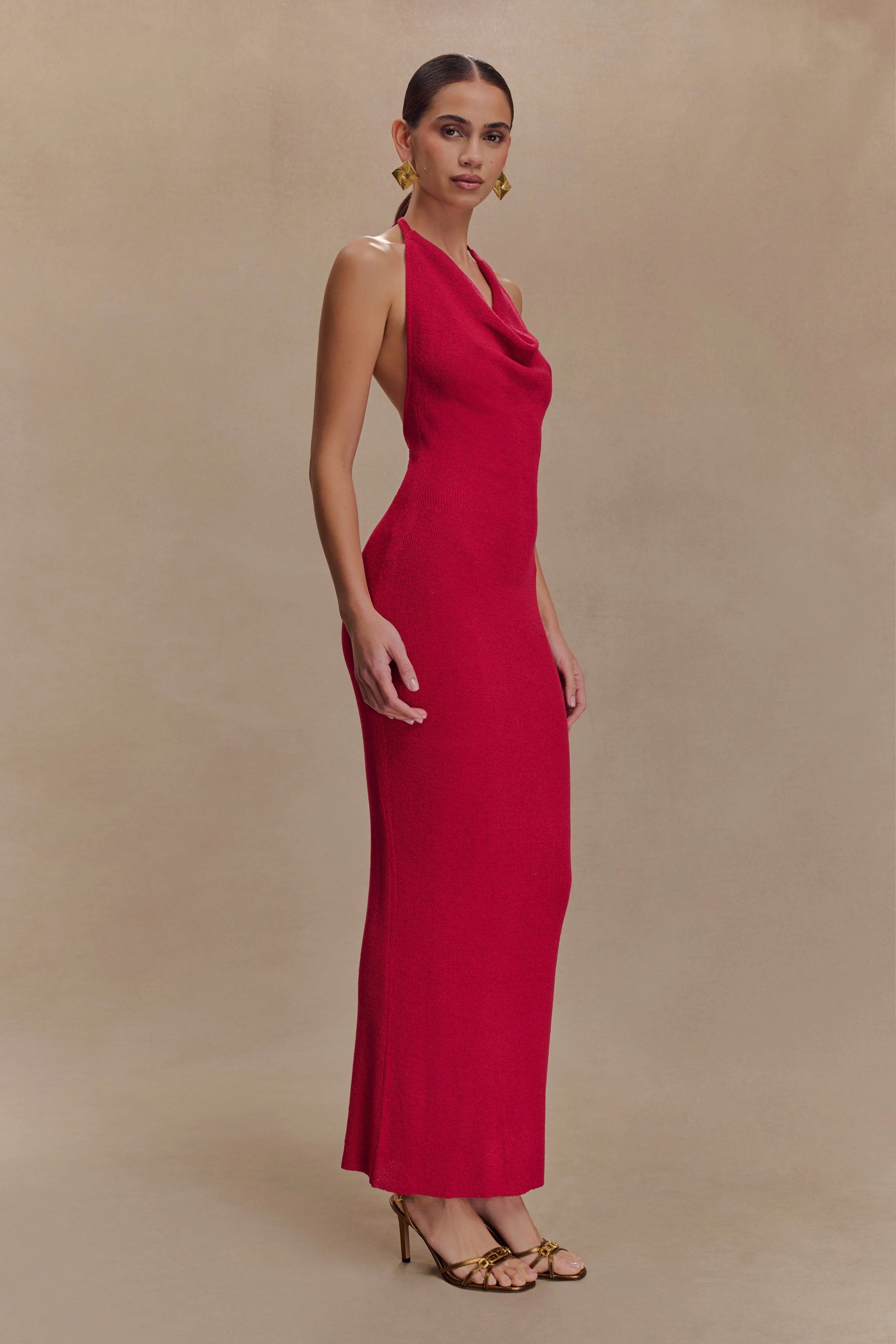 ER Ayella Cowl Knit Maxi Dress - Raspberry