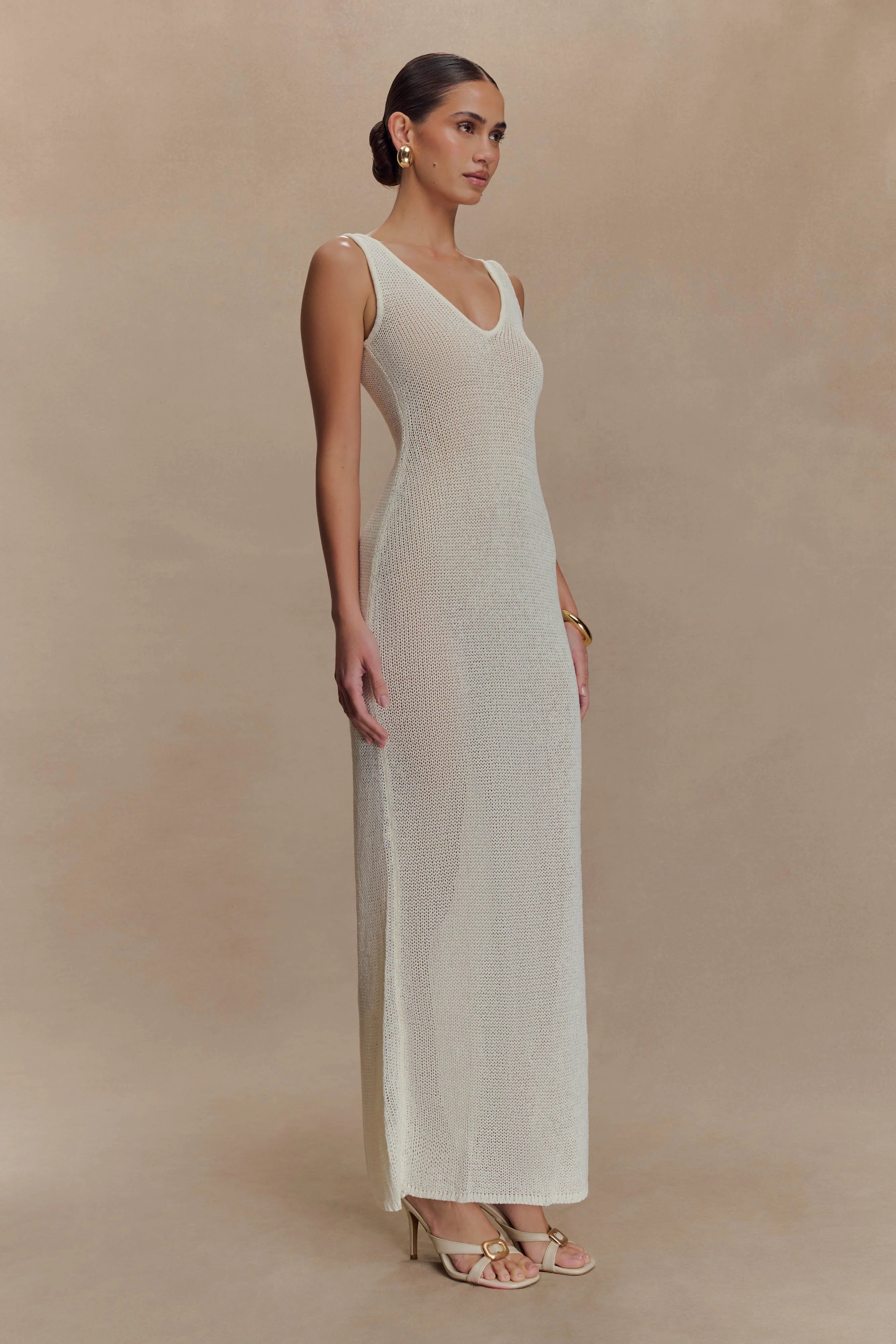 ER Ari Tape Yarn Knit Maxi Dress - White
