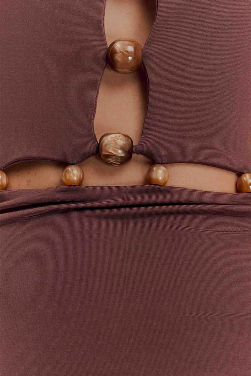 ER Albion Beaded Slinky Maxi Dress - Chocolate