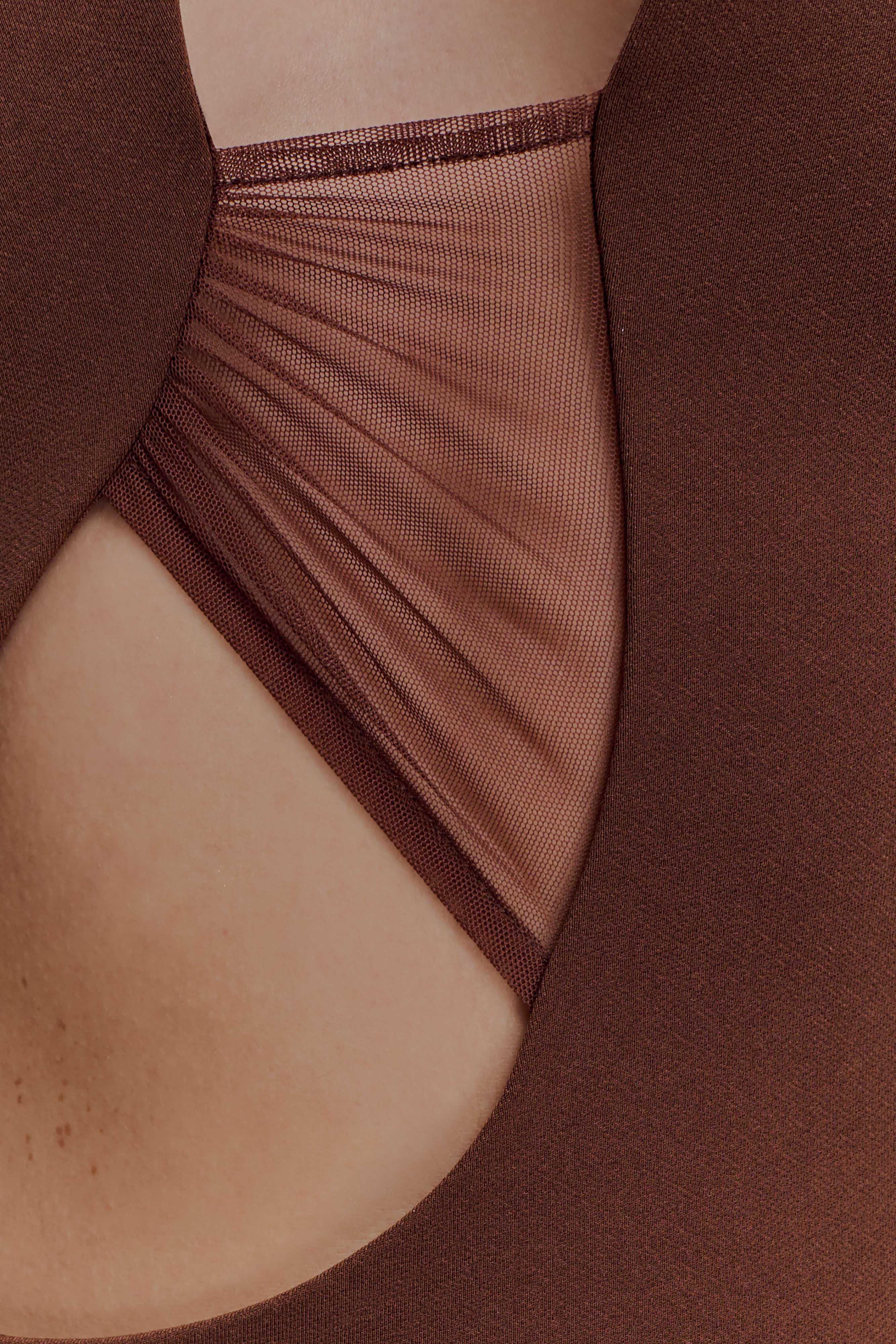 ER Aubree Crepe And Mesh Maxi Dress - Chocolate/Mocha